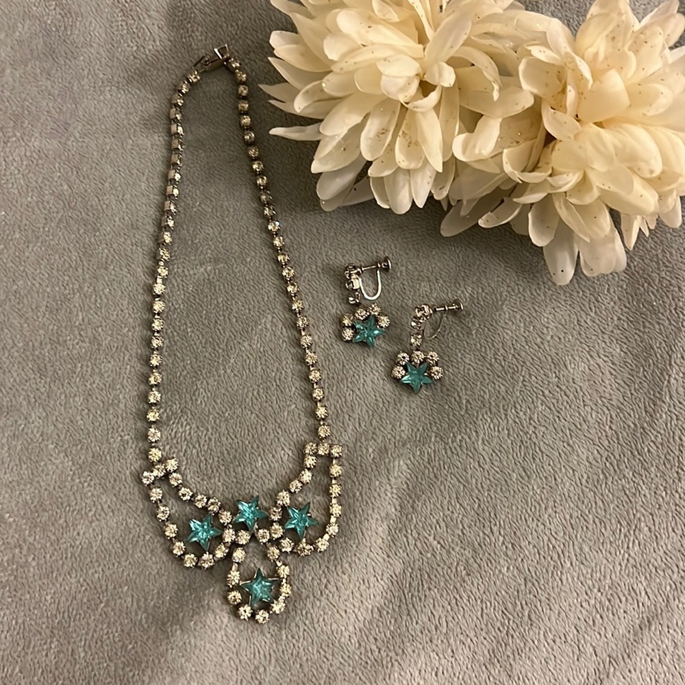 Blue Star Costume Jewelry Necklace & Earring Set